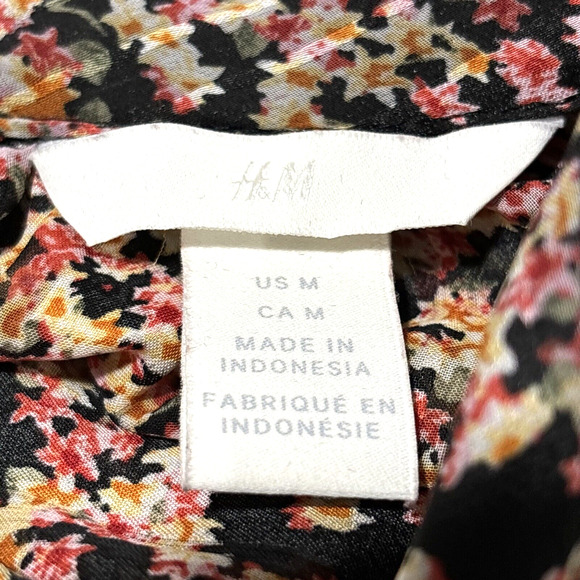 H&M Floral Top Blouse Vintage 80's Look Pink Yellow Black Silky Floral Size M - Picture 7 of 11